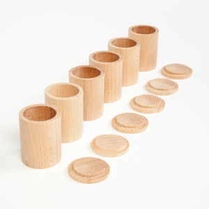 GRAPAT Cups Natural with lid - 6 Natural Wood - playhao - Toy Shop Singapore