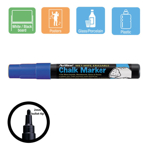 ARTLINE Chalk Markers 2mm (wet - wipe erasable) - Blue - playhao - Toy Shop Singapore