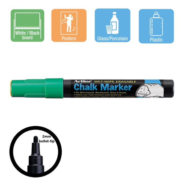 ARTLINE Chalk Markers 2mm (wet - wipe erasable) - Green - playhao - Toy Shop Singapore