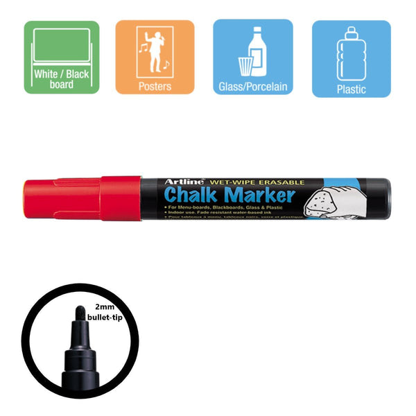 ARTLINE Chalk Markers 2mm (wet - wipe erasable) - Red - playhao - Toy Shop Singapore