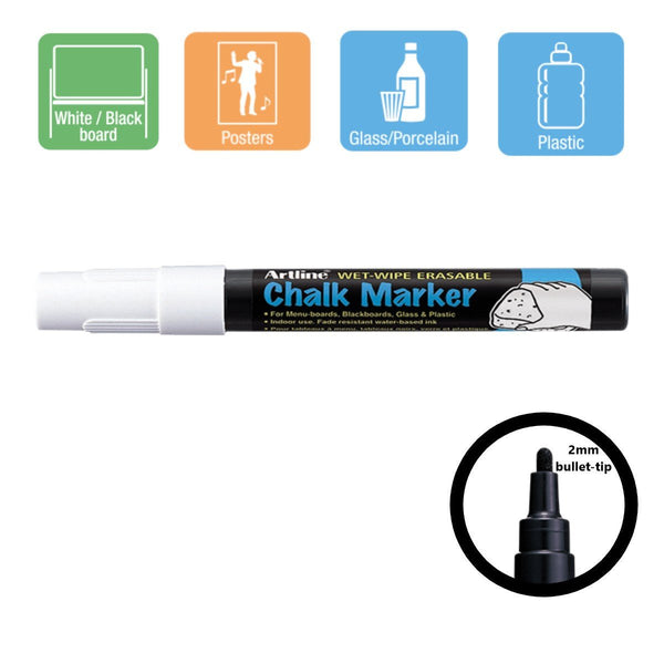 ARTLINE Chalk Markers 2mm (wet - wipe erasable) - White - playhao - Toy Shop Singapore