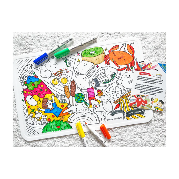COLOUR ME MATS Timmy & Tammy At The Food Court (Colouring Mat Bundle) - playhao - Toy Shop Singapore