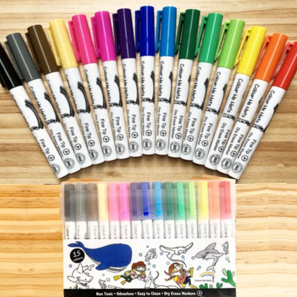 COLOUR ME MATS 15pc Fine Tip Whiteboard Markers