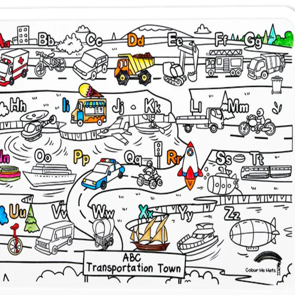 COLOUR ME MATS ABC Transportation Town (colouring Mat Bundle) - playhao - Toy Shop Singapore